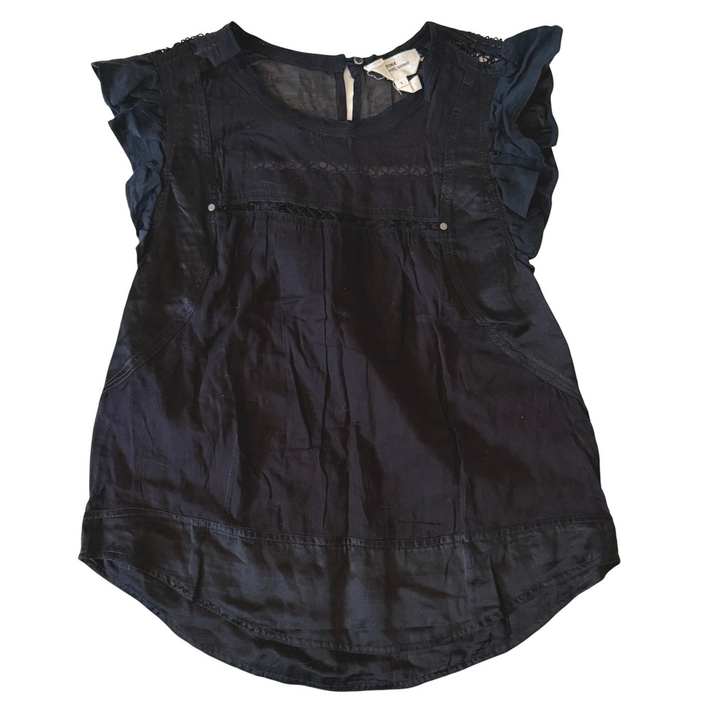 Isabel Marant Etoile Blouse Womens 1 Black Excellent Silk Cotton Lace Ruffle